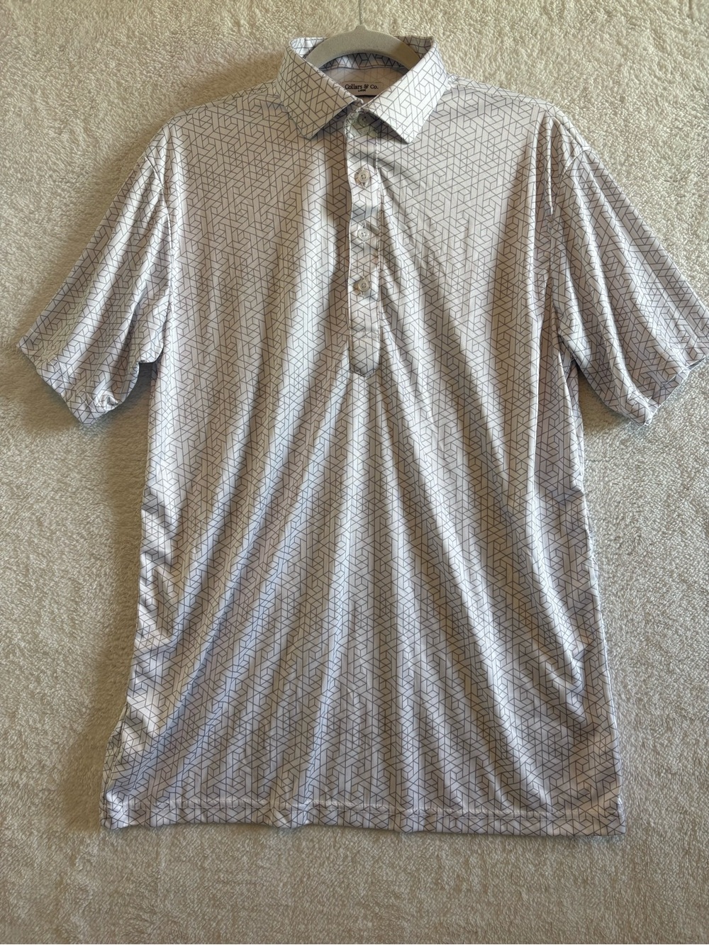 Collars & Co. White and Grey Geometric Print Polo Size Large
